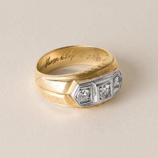 1940s Retro 0.50 Carat 3-Stone Diamond Ring 13K Two Tone Gold Size 10