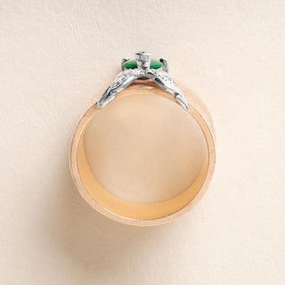 Vintage Midcentury Jade and Diamond Butterfly Wide Band Ring 14K Gold