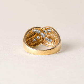 Vintage X Diamond Channel Set Wide Band Ring 14K Yellow Gold