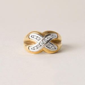 Vintage X Diamond Channel Set Wide Band Ring 14K Yellow Gold