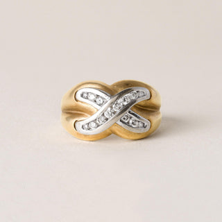 Vintage X Diamond Channel Set Wide Band Ring 14K Yellow Gold