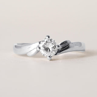 Vintage 1970s 0.38ct F/G VS Diamond Solitaire Wave Shank Ring Sz 6 Platinum