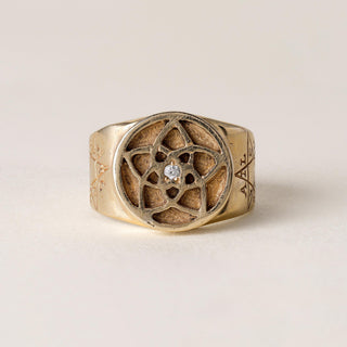 Vintage Pentagram Ring Diamond Five-Pointed Star Astrology Band 14K Gold