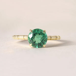 18K Gold 1.67 Carat Emerald Round Solitaire Ring