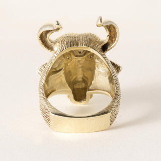 Vintage 14K Yellow Gold Diamond Bull Head with Horns Ring
