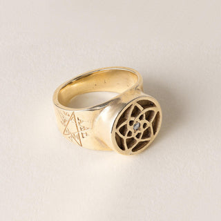 Vintage Pentagram Ring Diamond Five-Pointed Star Astrology Band 14K Gold