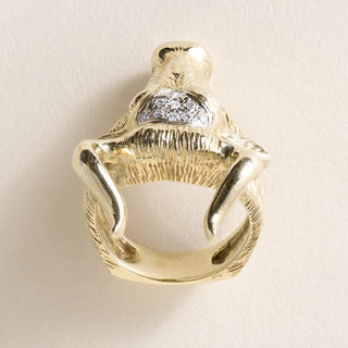 Vintage 14K Yellow Gold Diamond Bull Head with Horns Ring