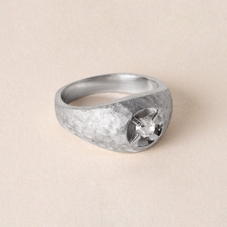 1950s 0.25 Carat Old Mine Diamond 12K White Gold Dome Ring Florentine Finish