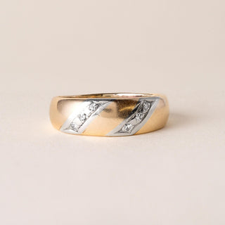 1950s Vintage Men's Diagonal Stripe Diamond Band 14K Two Tone Gold