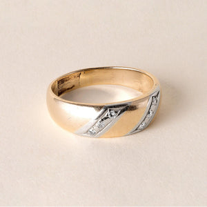 1950s Vintage Men's Diagonal Stripe Diamond Band 14K Two Tone Gold