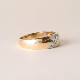 1950s Vintage Men's Diagonal Stripe Diamond Band 14K Two Tone Gold