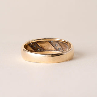 1950s Vintage Men's Diagonal Stripe Diamond Band 14K Two Tone Gold