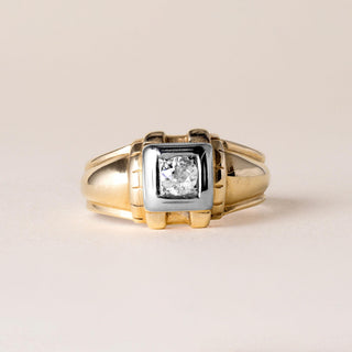 1940s Retro 0.25 Carat Old Mine Cut Diamond Solitaire Band 14K Two Tone Gold