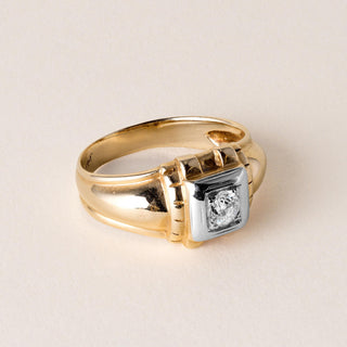 1940s Retro 0.25 Carat Old Mine Cut Diamond Solitaire Band 14K Two Tone Gold