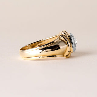 1940s Retro 0.25 Carat Old Mine Cut Diamond Solitaire Band 14K Two Tone Gold