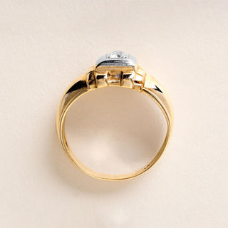 1940s Retro 0.25 Carat Old Mine Cut Diamond Solitaire Band 14K Two Tone Gold