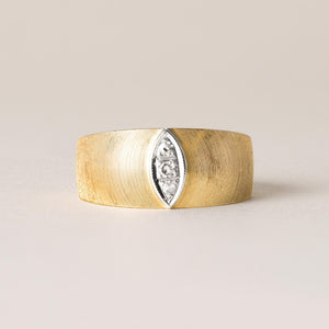 Vintage Brushed Three Stone Diamond Band 18k & 14K Gold