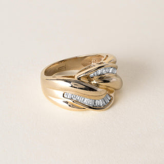 1970s Vintage 0.50 CTW Baguette Diamond Knot Swirl Cocktail Ring 14K Yellow Gold