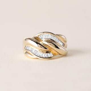 1970s Vintage 0.50 CTW Baguette Diamond Knot Swirl Cocktail Ring 14K Yellow Gold