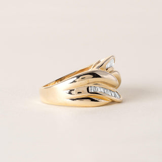 1970s Vintage 0.50 CTW Baguette Diamond Knot Swirl Cocktail Ring 14K Yellow Gold