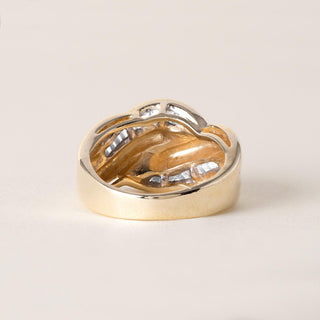 1970s Vintage 0.50 CTW Baguette Diamond Knot Swirl Cocktail Ring 14K Yellow Gold