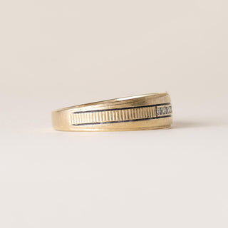1940s Retro Single Cut Diamond Black Enamel Band 14K Yellow Gold Size 9.75