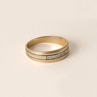 1940s Retro Single Cut Diamond Black Enamel Band 14K Yellow Gold Size 9.75