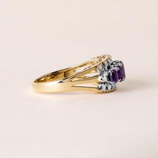 Vintage Oval Amethyst and Diamond Filigree 14K Gold Ring