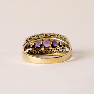 Vintage Oval Amethyst and Diamond Filigree 14K Gold Ring