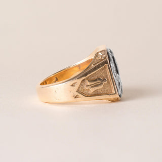 Retro 14K Rose Gold Masonic Old Mine Cut Diamond Signet Ring
