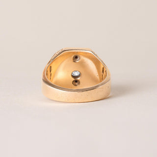 Retro 14K Rose Gold Masonic Old Mine Cut Diamond Signet Ring