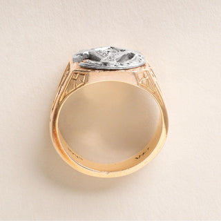 Retro 14K Rose Gold Masonic Old Mine Cut Diamond Signet Ring