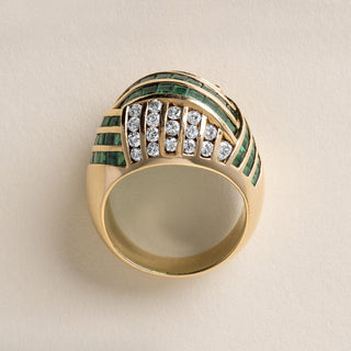 1970s 4 Carats Emerald Diamond Channel Set Dome Cocktail Ring 18K Yellow Gold