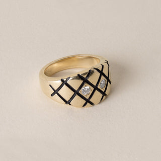 Vintage 14K Gold Quilted Ethyl Diamond Ring