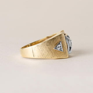 1940s Retro 0.65 Carat Old European Cut Diamond Signet Ring 14K Two Tone Gold
