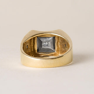 1940s Retro 0.65 Carat Old European Cut Diamond Signet Ring 14K Two Tone Gold