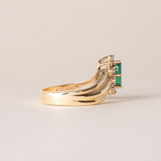 Vintage Emerald Marquise and Diamond Halo Cocktail Ring 14K Yellow Gold