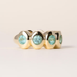 18K Yellow Gold 2.21 Carats Paraiba Tourmaline Round Bezel Set Ring Band
