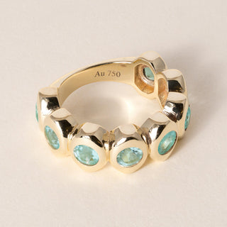 18K Yellow Gold 2.21 Carats Paraiba Tourmaline Round Bezel Set Ring Band
