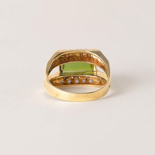 Estate 18K Gold Green Tourmaline Emerald Cut Diamond Pave Modernist Ring