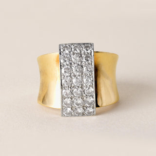 Vintage Diamond Pave Wide Band Modernist Ring 14K Two Tone Gold
