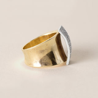 Vintage Diamond Pave Wide Band Modernist Ring 14K Two Tone Gold