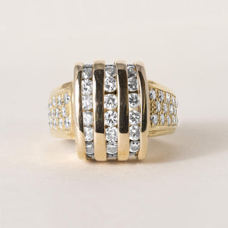 Vintage 14K Gold 2.35 Carats Channel Set and Pave Diamond Chunky Dome Ring