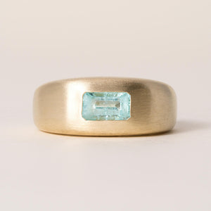 18K Yellow Gold 0.80 Carat Paraiba Tourmaline Emerald Cut Signet Ring
