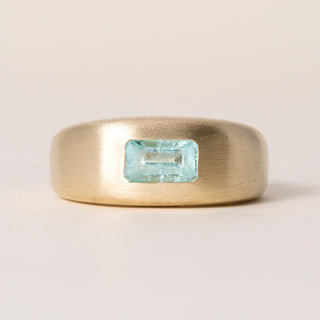 18K Yellow Gold 0.80 Carat Paraiba Tourmaline Emerald Cut Signet Ring