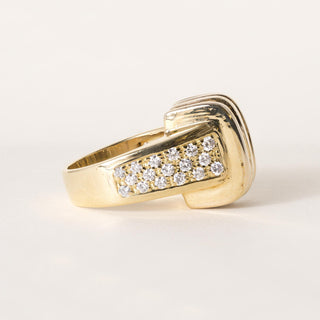 Vintage 14K Gold 2.35 Carats Channel Set and Pave Diamond Chunky Dome Ring