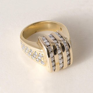 Vintage 14K Gold 2.35 Carats Channel Set and Pave Diamond Chunky Dome Ring