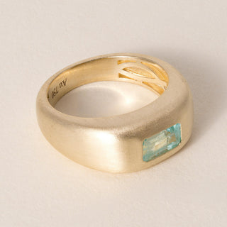 18K Yellow Gold 0.80 Carat Paraiba Tourmaline Emerald Cut Signet Ring