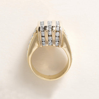 Vintage 14K Gold 2.35 Carats Channel Set and Pave Diamond Chunky Dome Ring