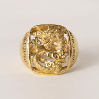 Vintage 24K Solid Gold Lucky Dragon Ring